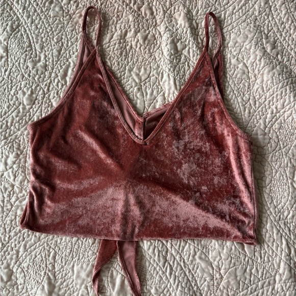 Free People Muted Pink Sleeveless Velvet Tie Front Crop Camisole - Picture 2 of 5